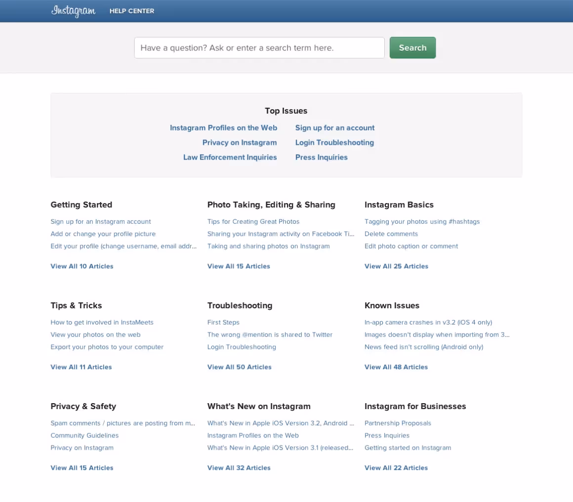 Instagram help center example