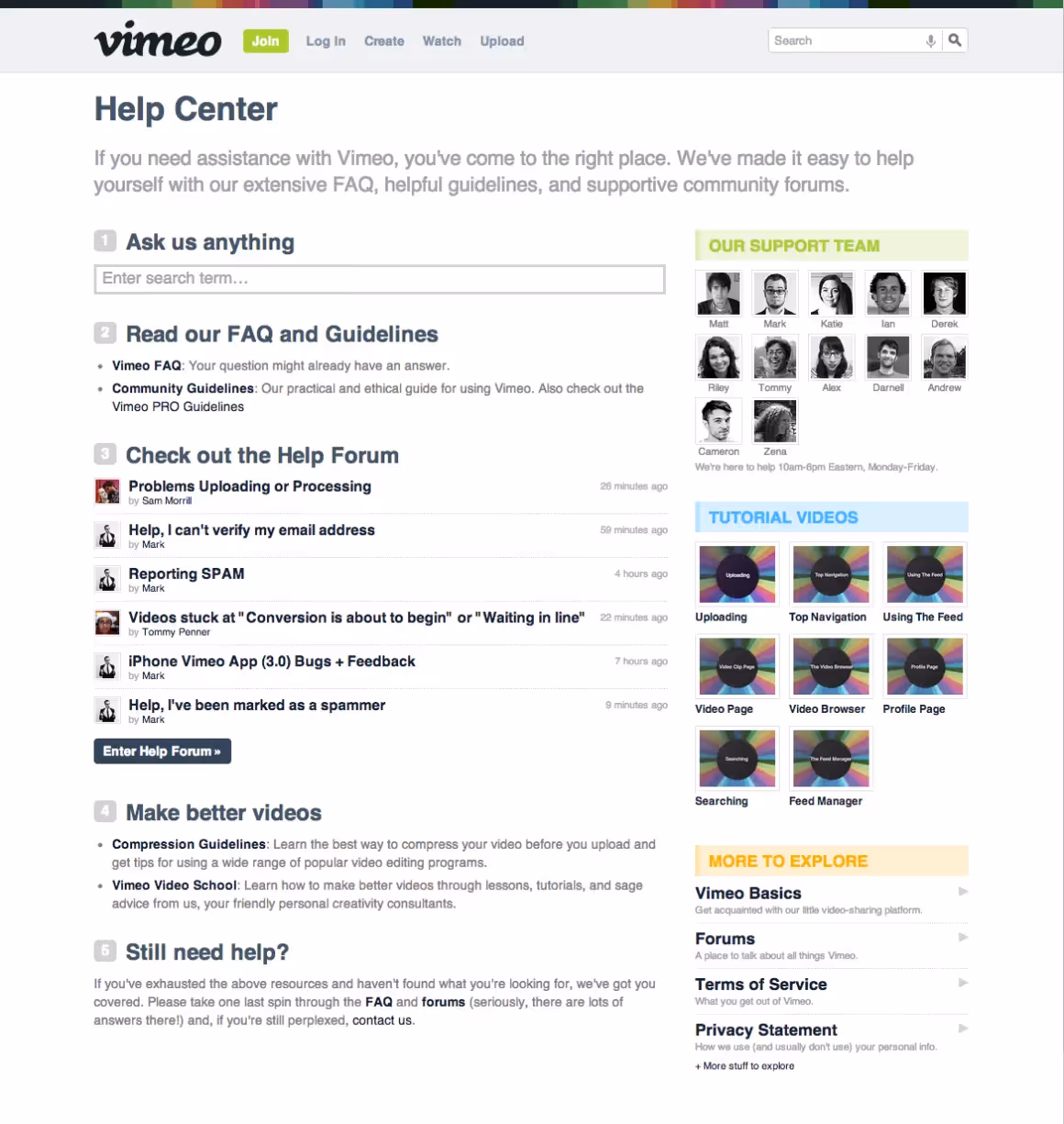 Vimeo help center example