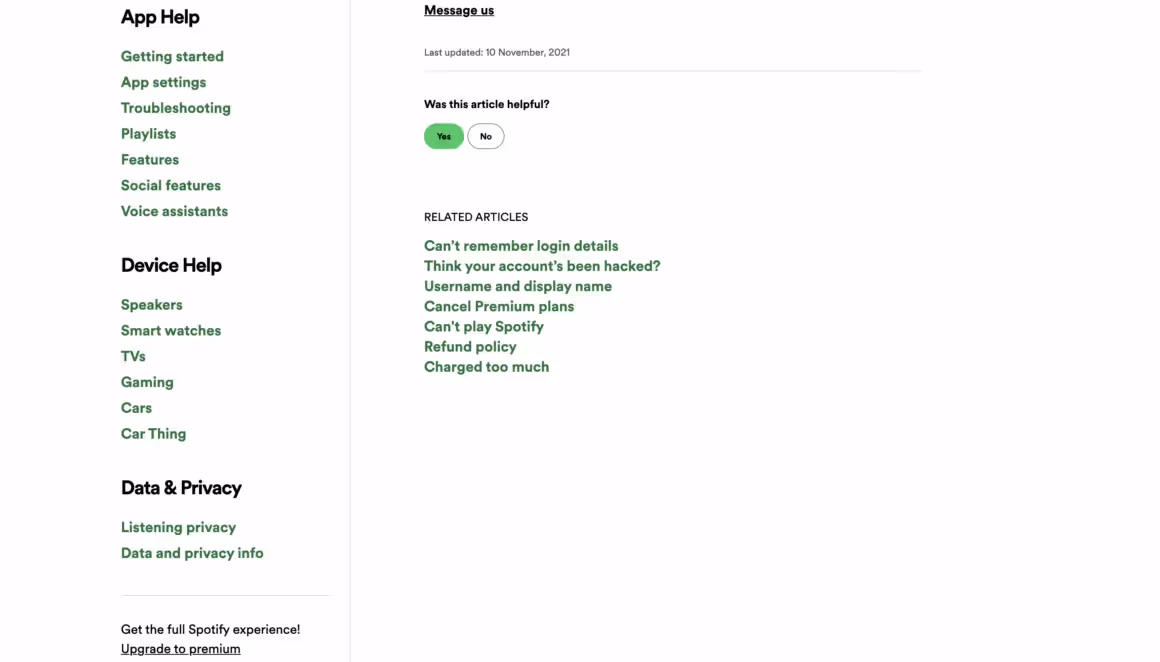 Spotify help center example account