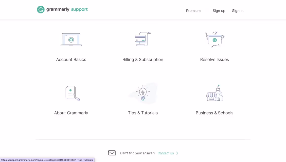 Grammarly help center example