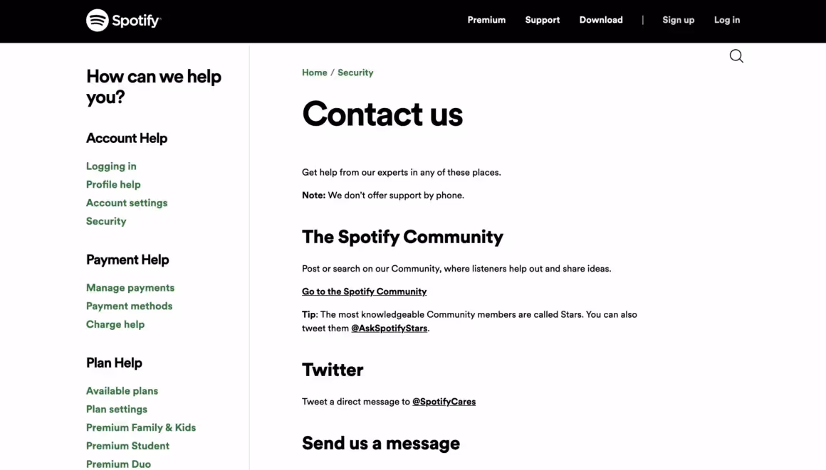 Spotify help center example