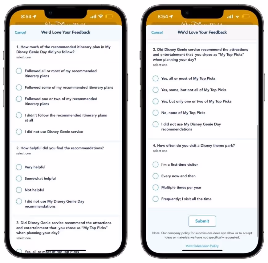 exemplo de pesquisa in app do disney genie