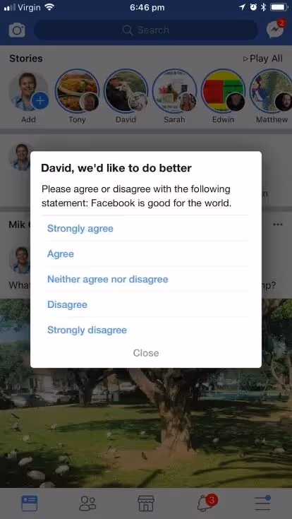 exemplos de pesquisas in app do facebook