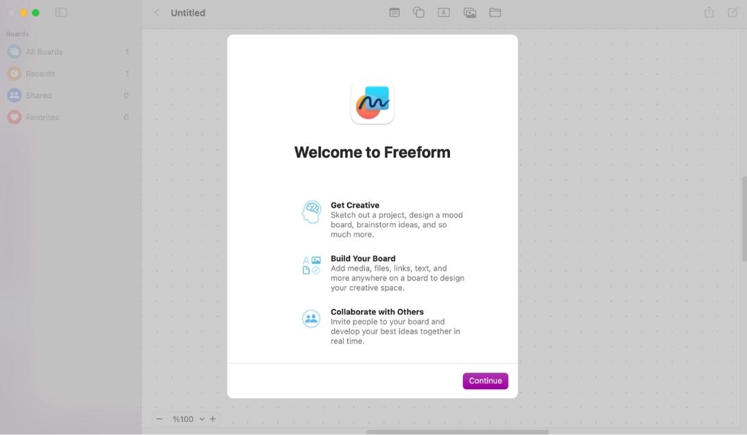 exemples d'écrans d'onboarding freeform apple