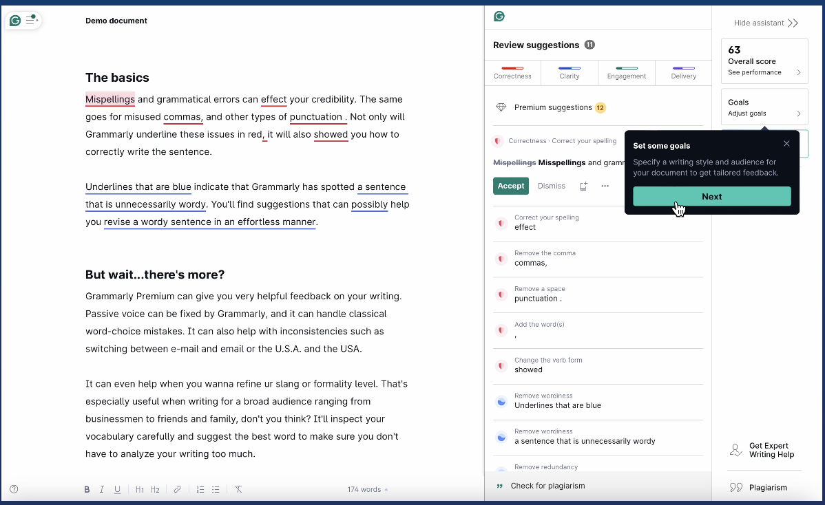 Grammarly exemplo de tooltip