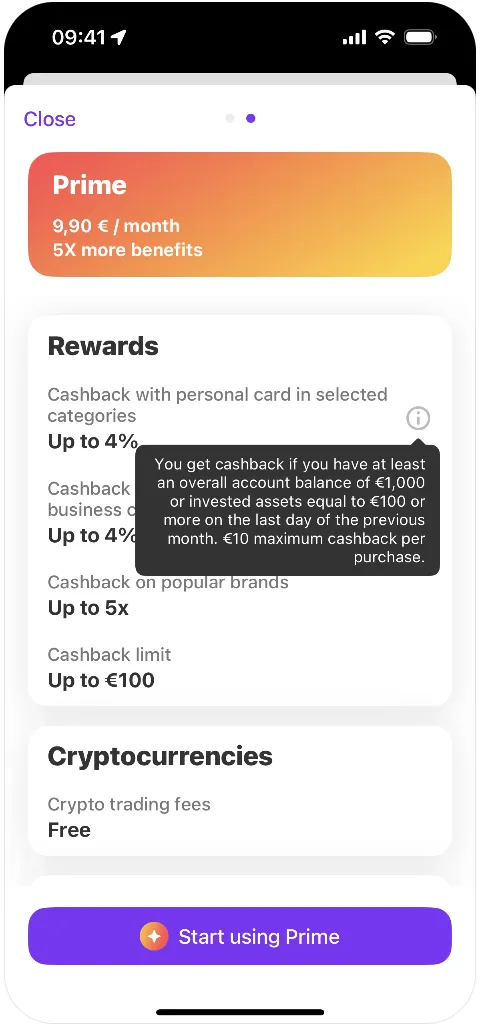 A screenshot of a tooltip example explaining the criteria and limitations of a cashback feature.