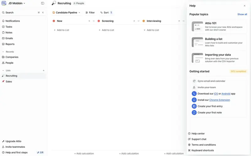 Attio's onboarding checklist