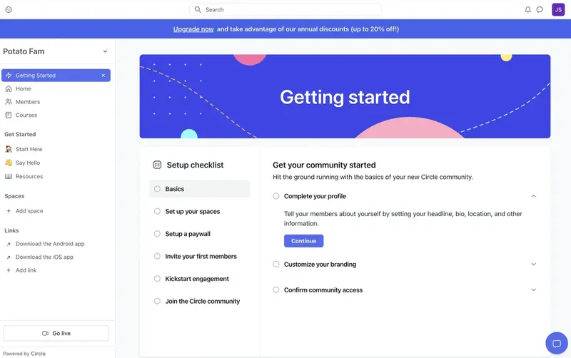 Circle's onboarding checklist