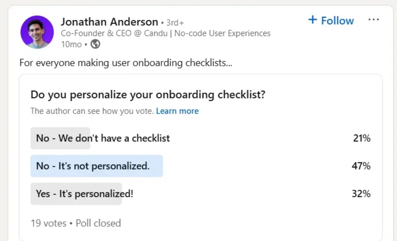 Jonathan Anderson's onboarding poll on LinkedIn