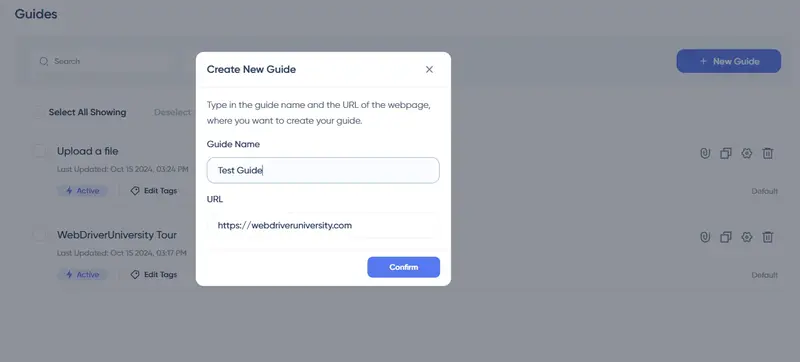 UserGuiding's new guide creation modal