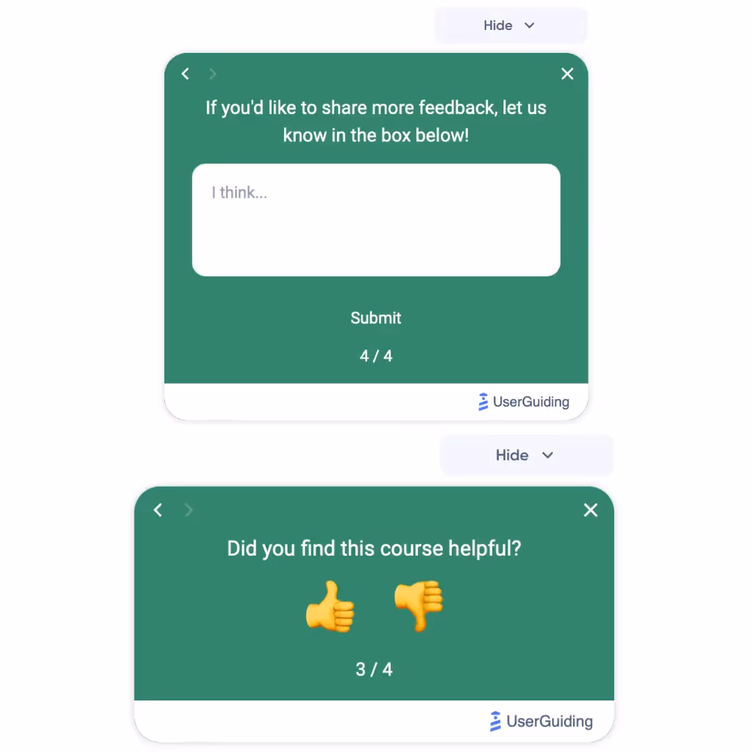 UserGuiding's emoticons and open-ended questions in action