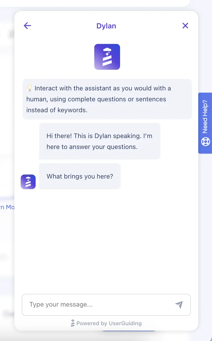 UserGuiding’s chatbot, Dylan.