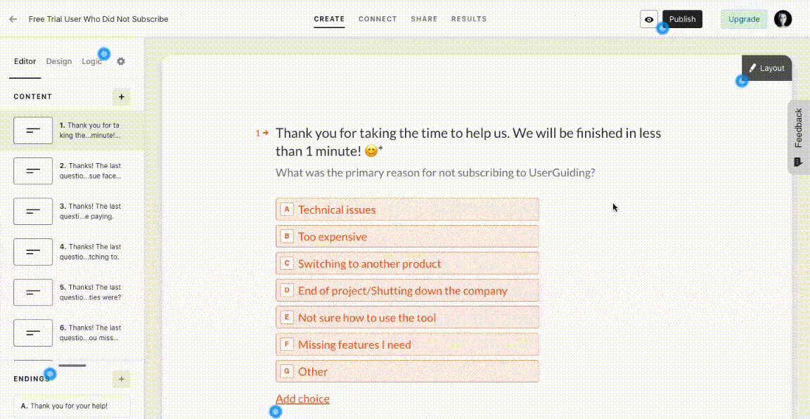 Typeform's hotspot to help users get to know the user interface