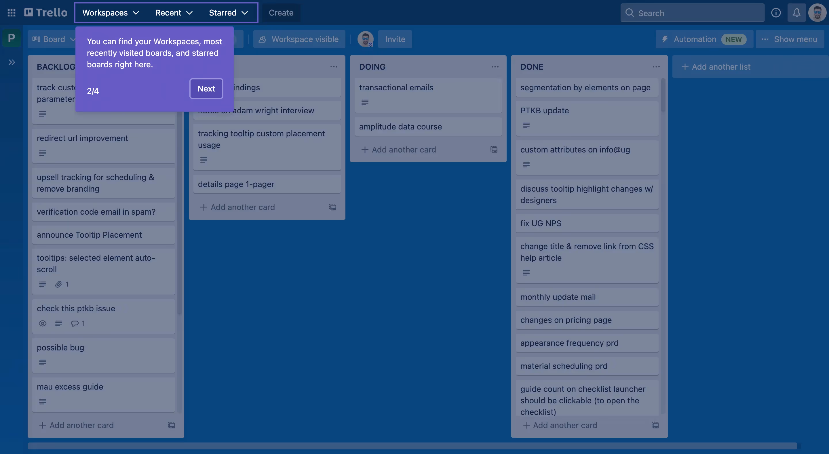 etápes tour de produit trello