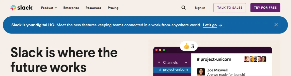website notification bar slack
