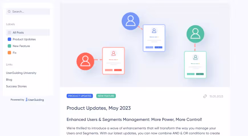userguiding product updates label and tag