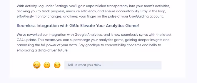 product updates feedback collection userguiding