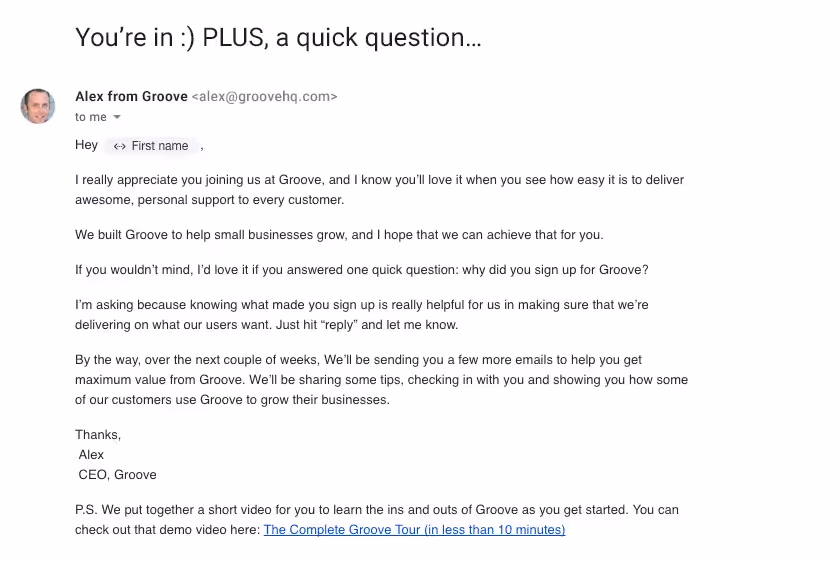 exemplo de e-mail follow-up da groove hq