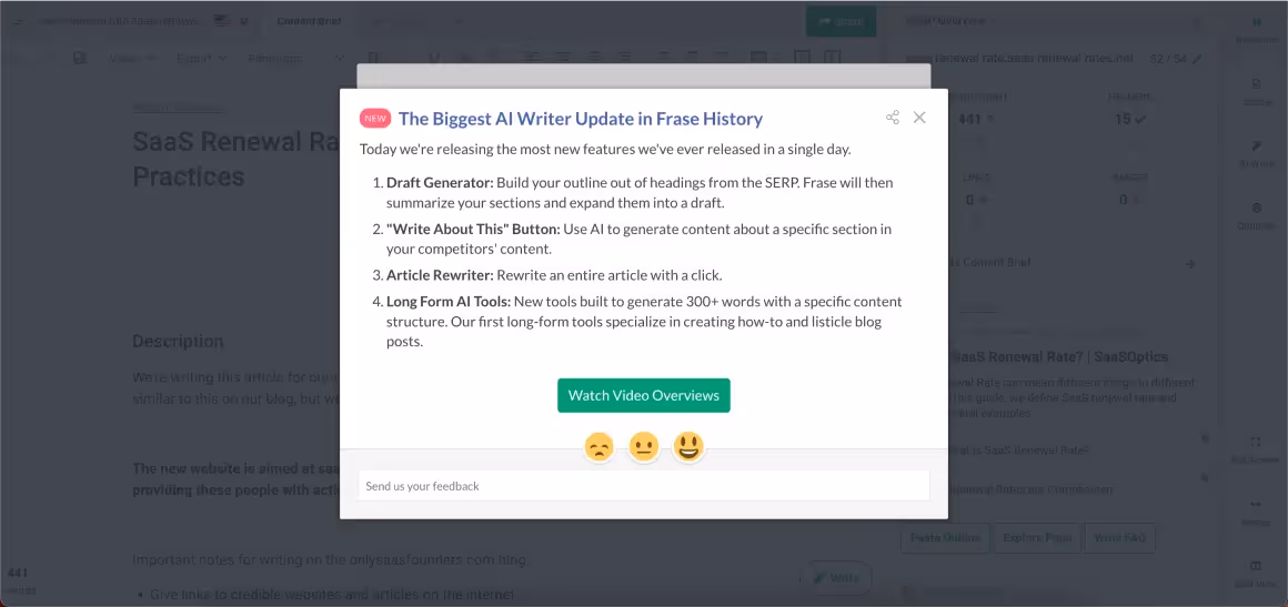 feedback de tutoriel in app