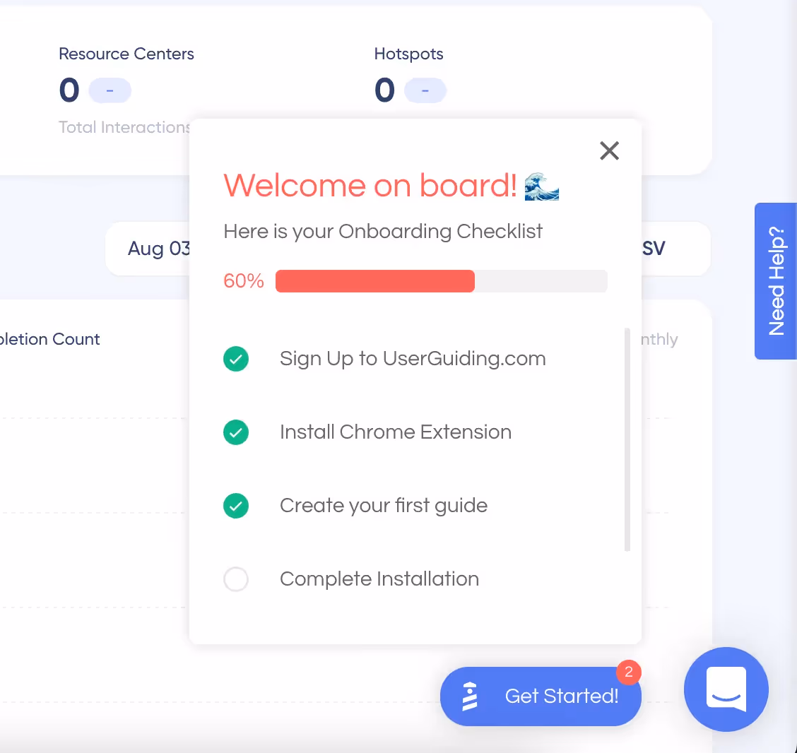 tutoriel in app avec un checklist de userguiding
