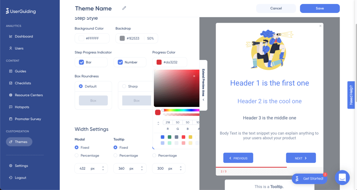 gainsight alternative - UserGuiding customization