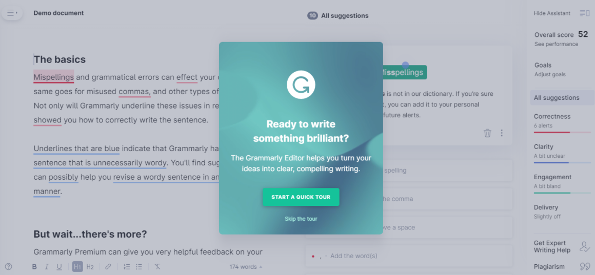grammarly ux modal example