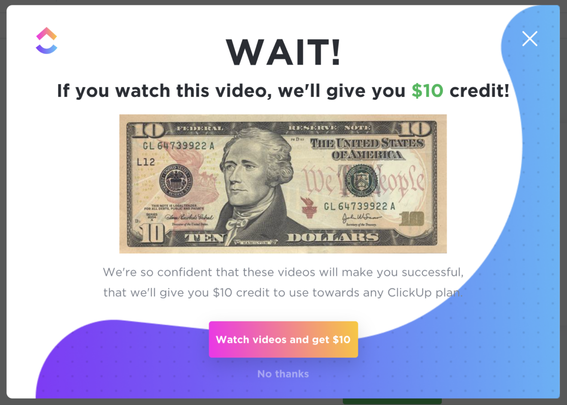 clickup ux modal example