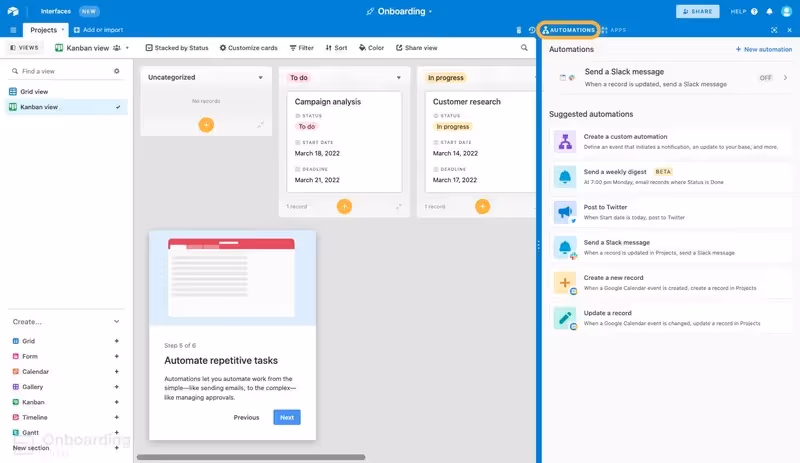 Airtable's product tour second example
