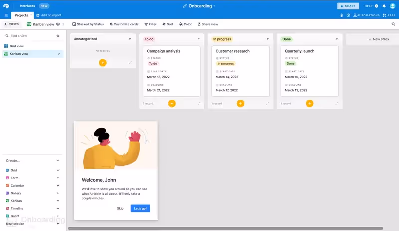 Airtable's product tour