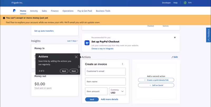 Paypal's product tour