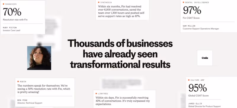 ''Resultados transformacionais'' do site da Intercom