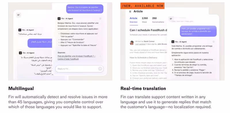 ''Recursos multilíngues'' do site da Intercom