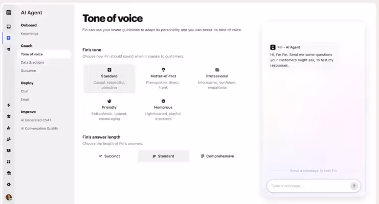 ''Tom de voz'' do site da Intercom