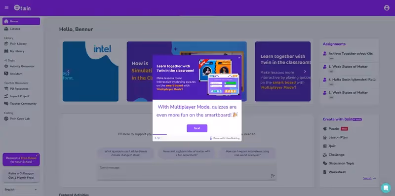 Twin Science announcing a feature through UserGuiding's announcement modal