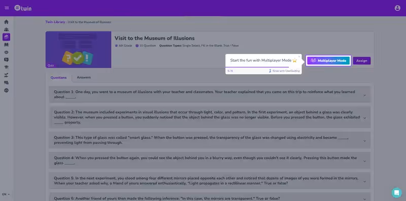 Twin Science placing a tooltip to get users to click on a button