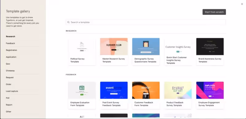 O construtor de pesquisas intuitivo do Typeform