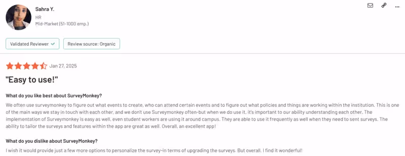 Avaliação do SurveyMonkey no G2