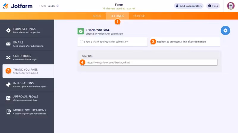 Painel de controle do criador de formulários do Jotform