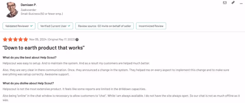 Avaliação do HelpScout no G2