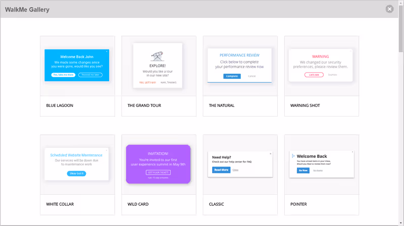WalkMe Gallery para plantillas de ShoutOut