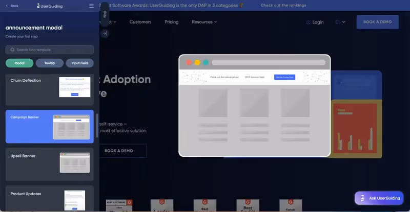 Creación de un modal de anuncio con la extensión de UserGuiding