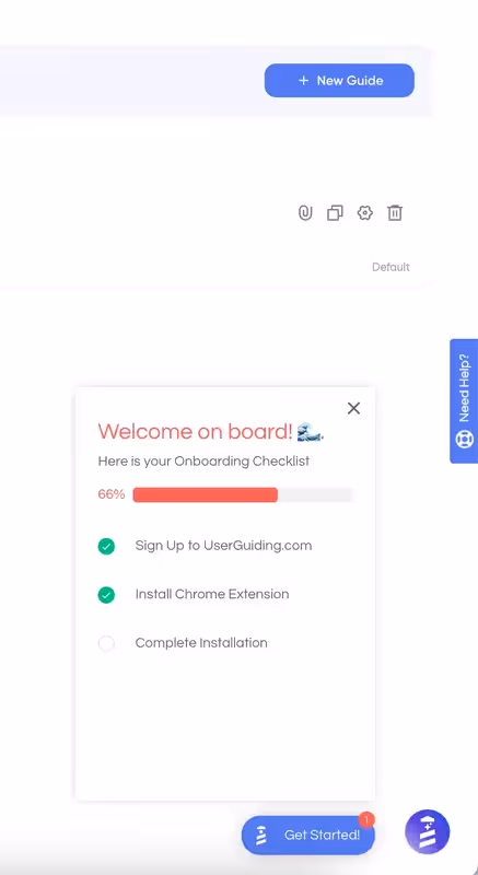 Widget de checklist de onboarding de UserGuiding