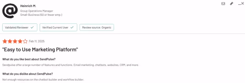 SendPulse's G2 review