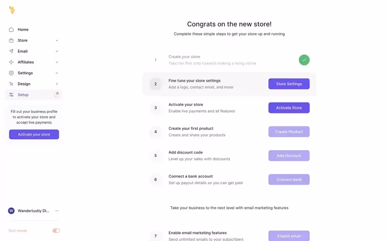 Lemon Squeezy's checklist example.