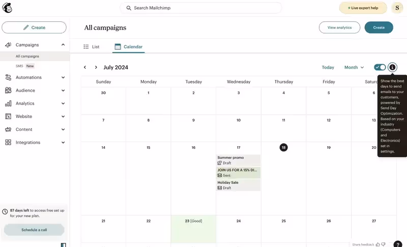Guide example by Mailchimp.