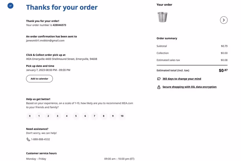 IKEA's NPS survey example.