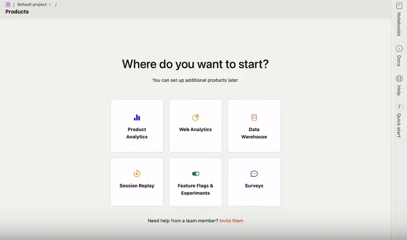 PostHog's onboarding screen