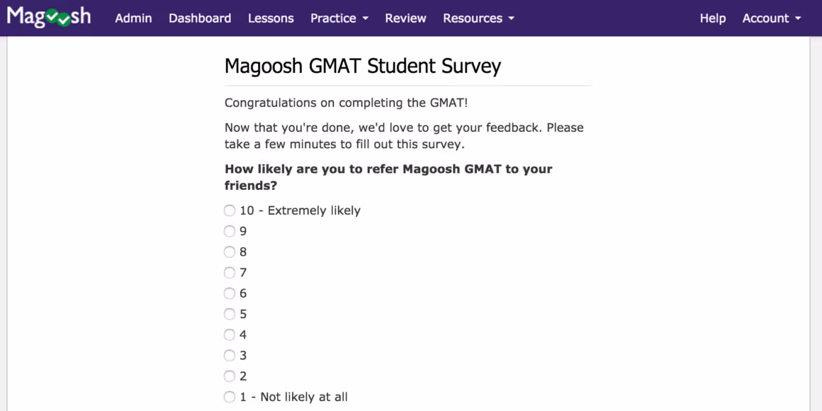 magoosh NPS survey example