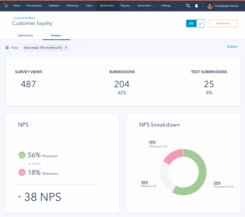 Hubspot NPS survey example