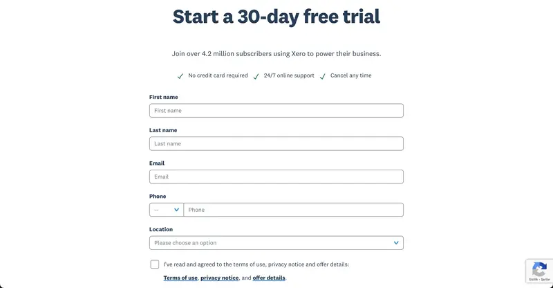 fintech onboarding xero signup flow